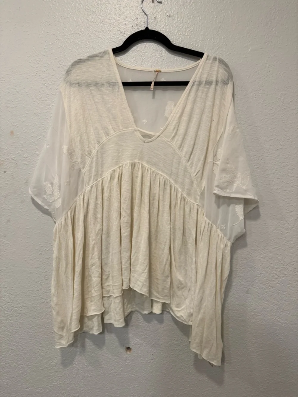 Free People Ivory Embroidered New World Kaftan Top Boho Flowy Festival Vibes XS